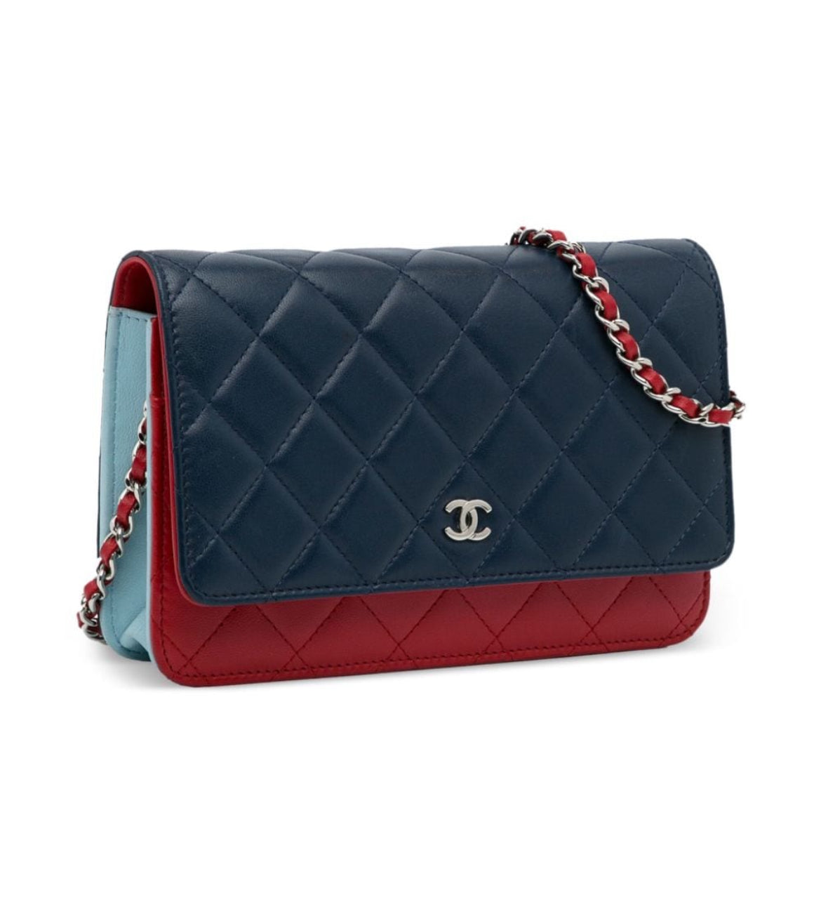 Carteira Chanel com bolsa de corrente - Hardware prateado