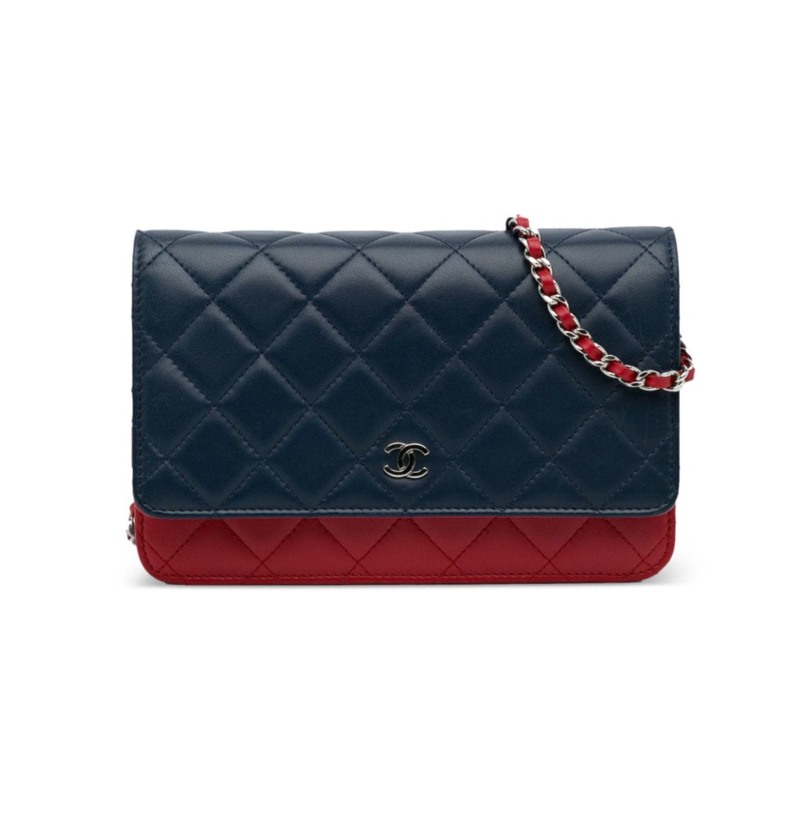 Carteira Chanel com bolsa de corrente - Hardware prateado